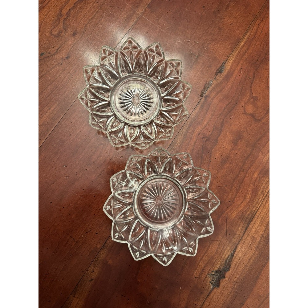 2 Federal Glass 1950's Clear Glass Flower‎ Petal Pattern Bowls 12 Point